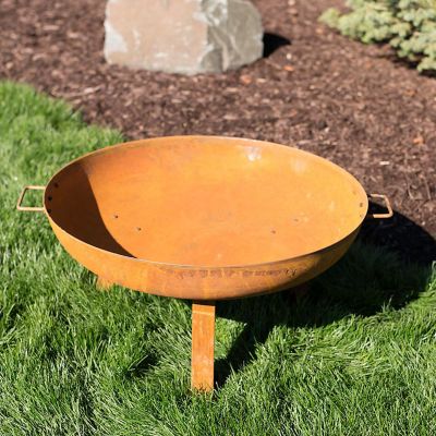 Image showing  30 in. Round Cast Iron Rustic Wood-Burning Fire Pit Bowl with Handles, Oxidized Rust