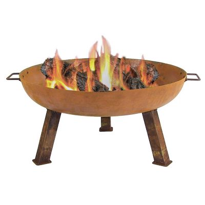 Image showing  30 in. Round Cast Iron Rustic Wood-Burning Fire Pit Bowl with Handles, Oxidized Rust