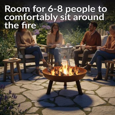 Image showing  30 in. Round Cast Iron Rustic Wood-Burning Fire Pit Bowl with Handles, Oxidized Rust