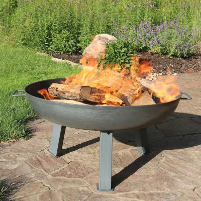 Image showing  30 in. Outdoor Large Round Cast Iron Rustic Wood-Burning Fire Pit Bowl, Steel Finish
