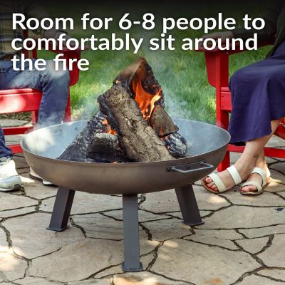 Image showing  30 in. Outdoor Large Round Cast Iron Rustic Wood-Burning Fire Pit Bowl, Steel Finish