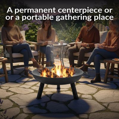 Image showing  30 in. Outdoor Large Round Cast Iron Rustic Wood-Burning Fire Pit Bowl, Steel Finish