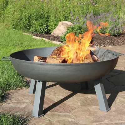 Image showing  34 in. Outdoor Camping or Backyard Round Cast Iron Rustic Wood-Burning Fire Pit Bowl with Handles, Steel Finish