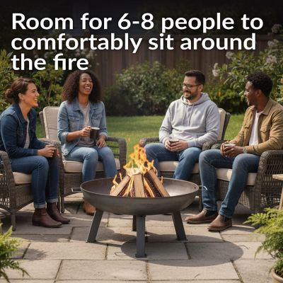 Image showing  34 in. Outdoor Camping or Backyard Round Cast Iron Rustic Wood-Burning Fire Pit Bowl with Handles, Steel Finish