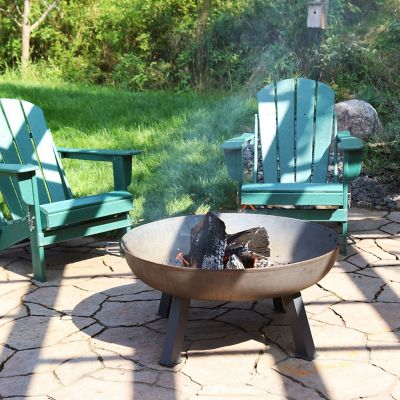 Image showing  34 in. Outdoor Camping or Backyard Round Cast Iron Rustic Wood-Burning Fire Pit Bowl with Handles, Steel Finish