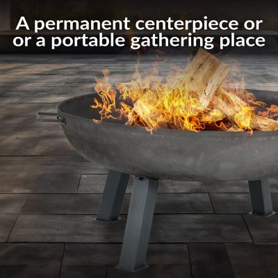 Image showing  34 in. Outdoor Camping or Backyard Round Cast Iron Rustic Wood-Burning Fire Pit Bowl with Handles, Steel Finish