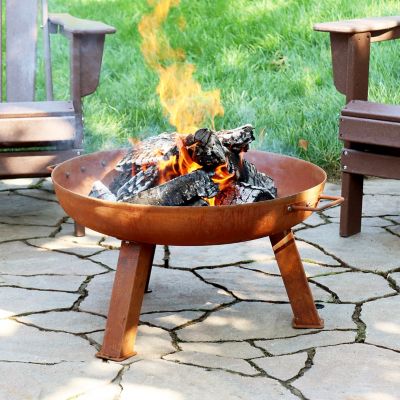Image showing  Outdoor Camping or Backyard Portable Round Cast Iron Rustic Fire Pit Bowl with Handles - 24 in. - Oxidized Rust