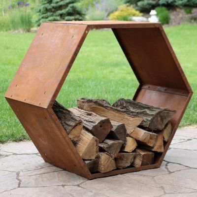 Image showing  30 in. Hexagon Rustic Honeycomb Steel Log Rack