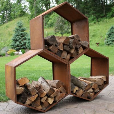 Image showing  Heavy-Duty Steel Hexagon Honeycomb Firewood Log Rack Holder - 30 in. - Oxidized Rust Finish - 3 pk.