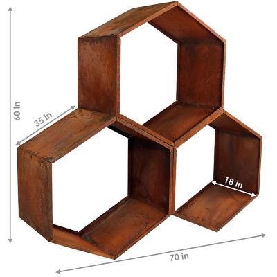 Image showing  Heavy-Duty Steel Hexagon Honeycomb Firewood Log Rack Holder - 30 in. - Oxidized Rust Finish - 3 pk.