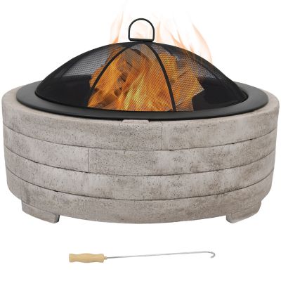 Sunnydaze Decor 35 in. Large Faux Stone Wood-Burning Fire Pit Ring with Spark Screen, Steel Fire Bowl