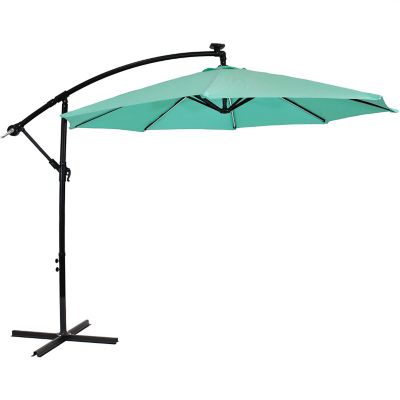 Sunnydaze Decor 9.6 ft. Offset Patio Umbrella with Solar LED Lights, 127 in. x 94.5 in., 2 in. Pole