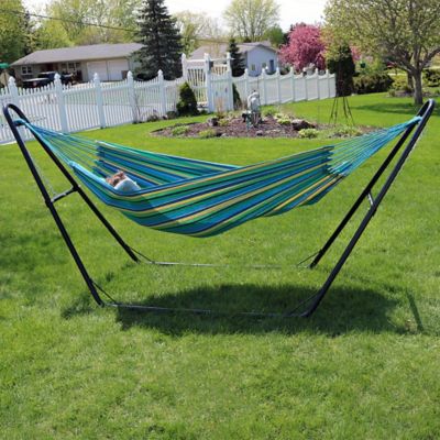 Image showing  Large Two-Person Double Brazilian Hammock with Universal Stand - 450 lb Weight Capacity - Sea Grass