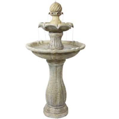 Sunnydaze Decor 45 in. 2-Tier Outdoor Solar Polyresin Arcade Water Fountain with Battery Backup & LED Light, Earth Finish