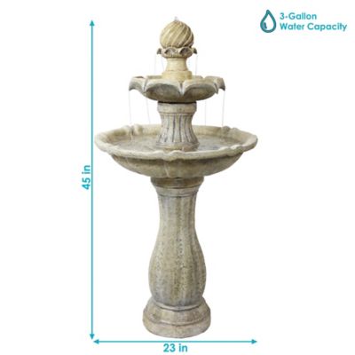 Image showing  45 in. 2-Tier Outdoor Solar Polyresin Arcade Water Fountain, Battery Backup, LED Light, Earth Finish