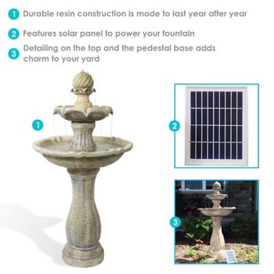 Image showing  45 in. 2-Tier Outdoor Solar Polyresin Arcade Water Fountain, Battery Backup, LED Light, Earth Finish