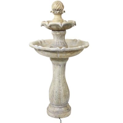 Image showing  45 in. 2-Tier Outdoor Solar Polyresin Arcade Water Fountain, Battery Backup, LED Light, Earth Finish