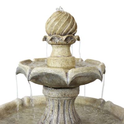 Image showing  45 in. 2-Tier Outdoor Solar Polyresin Arcade Water Fountain, Battery Backup, LED Light, Earth Finish