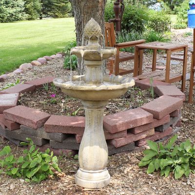 Image showing 7 th Sunnydaze Decor 45 in. 2-Tier Outdoor Solar Polyresin Arcade Water Fountain, Battery Backup, LED Light, Earth Finish