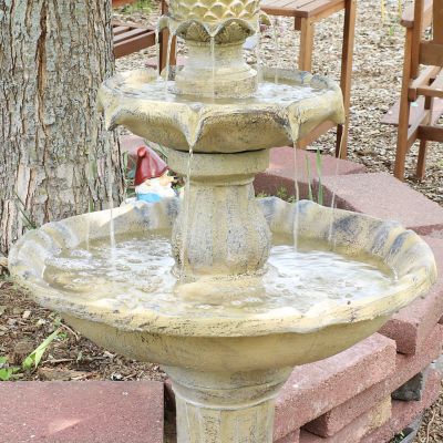 Image showing 8 th Sunnydaze Decor 45 in. 2-Tier Outdoor Solar Polyresin Arcade Water Fountain, Battery Backup, LED Light, Earth Finish