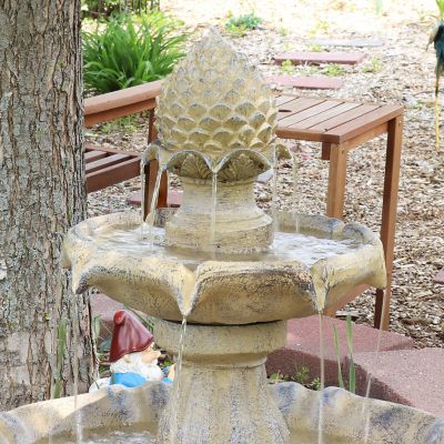 Image showing 9 th Sunnydaze Decor 45 in. 2-Tier Outdoor Solar Polyresin Arcade Water Fountain, Battery Backup, LED Light, Earth Finish