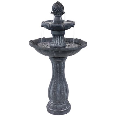 Sunnydaze Decor Outdoor 2-Tier Solar Powered Polyresin Arcade Water Fountain with Battery Backup & LED Light, 45 in., Black