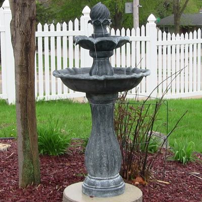 Image showing  Outdoor 2-Tier Solar Powered Polyresin Arcade Water Fountain with Battery Backup & LED Light, 45 in., Black