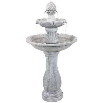 Sunnydaze Decor 45 in. Arcade Solar Water Fountain with Battery Backup and LED, White