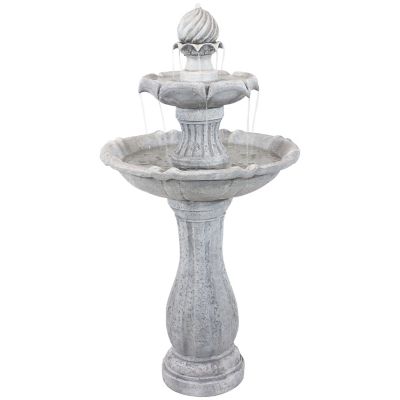 Sunnydaze Decor 45 in. 2-Tier Outdoor Solar Powered Polyresin Arcade Water Fountain with Battery Backup & LED Light, White