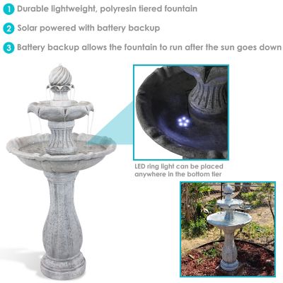 Image showing  45 in. 2-Tier Outdoor Solar Powered Polyresin Arcade Water Fountain, Battery Backup, LED Light, White