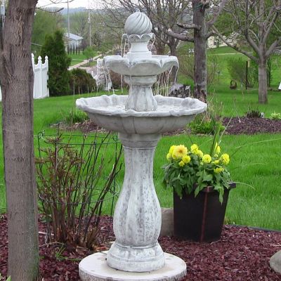 Image showing  45 in. 2-Tier Outdoor Solar Powered Polyresin Arcade Water Fountain, Battery Backup, LED Light, White