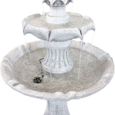 Image showing  45 in. 2-Tier Outdoor Solar Powered Polyresin Arcade Water Fountain, Battery Backup, LED Light, White