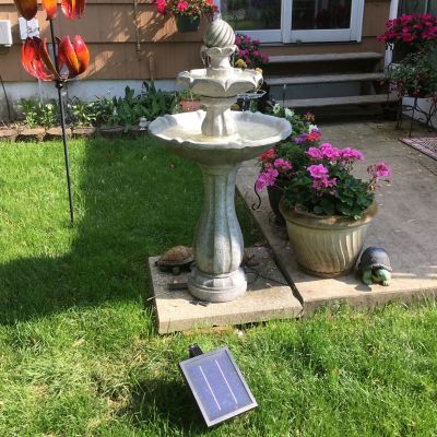 Image showing 9 th Sunnydaze Decor 45 in. 2-Tier Outdoor Solar Powered Polyresin Arcade Water Fountain, Battery Backup, LED Light, White