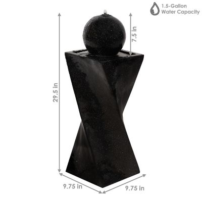 Image showing  Outdoor Polyresin Solar Powered Black Ball Water Fountain Feature with LED Light - 30 in. - Black