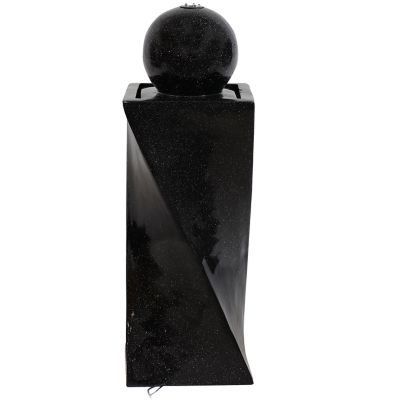 Image showing 7 th Sunnydaze Decor Outdoor Polyresin Solar Powered Black Ball Water Fountain Feature with LED Light - 30 in. - Black