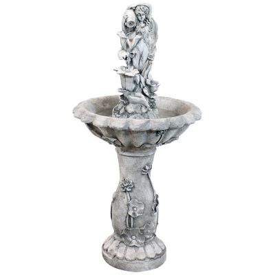 Sunnydaze Decor 42.5 in. Outdoor Polyresin Fairy Flower Solar Powered Water Fountain Feature with Battery Backup, SL-0277