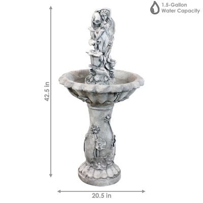 Image showing  42.5 in. Outdoor Polyresin Fairy Flower Solar Powered Water Fountain Feature with Battery Backup