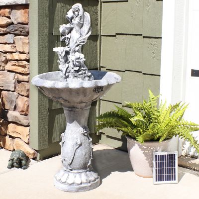 Image showing  42.5 in. Outdoor Polyresin Fairy Flower Solar Powered Water Fountain Feature with Battery Backup
