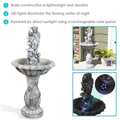 Image showing  42.5 in. Outdoor Polyresin Fairy Flower Solar Powered Water Fountain Feature with Battery Backup