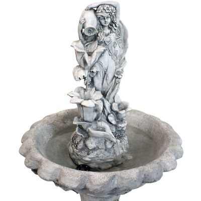Image showing  42.5 in. Outdoor Polyresin Fairy Flower Solar Powered Water Fountain Feature with Battery Backup
