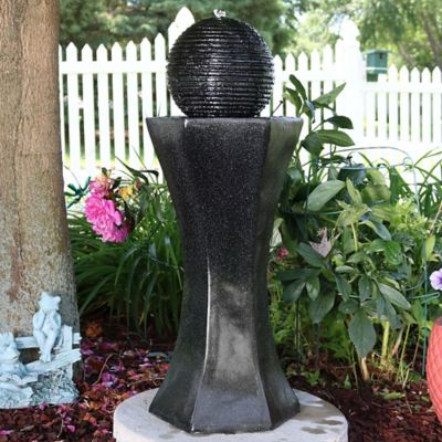 Image showing  Outdoor Polyresin Solar Powered Pedestal and Ball Modern Water Fountain with LED Lights - 31 in., SL-0407B