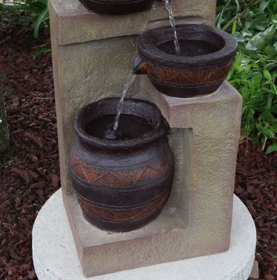 Image showing  Outdoor Solar Powered Cascading Terra Bowls Water Fountain with Battery Backup and LED Light - 30 in., SL-0415