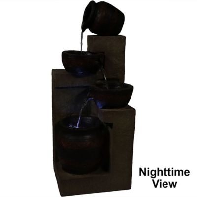 Image showing  Outdoor Solar Powered Cascading Terra Bowls Water Fountain with Battery Backup and LED Light - 30 in., SL-0415