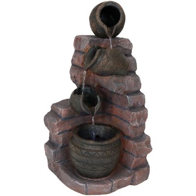 Sunnydaze Decor 27 in. Crumbling Bricks and Pots Solar Water Fountain with Battery Backup