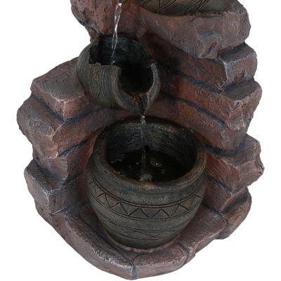 Image showing 6 th Sunnydaze Decor 27 in. 3-Tier Outdoor Polyresin Crumbling Bricks & Pots Solar Water Fountain with LED Lights & Battery Backup