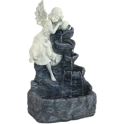 Sunnydaze Decor 29 in. Angel Falls Solar Water Fountain with Battery Backup and LED Light