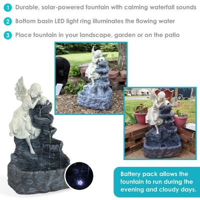 Image showing  29 in. 5-Tier Outdoor Angel Falls Solar Water Fountain with Battery Backup and LED Light