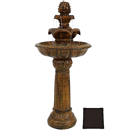 Sunnydaze Decor 42 in. Ornate Elegance Solar Water Fountain with Battery Backup, Brown