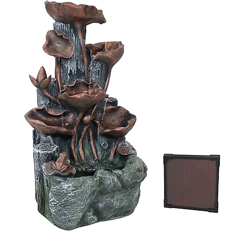 Sunnydaze Decor 30 in. Driftwood and Flourishing Stems Solar Water Fountain with Battery Backup