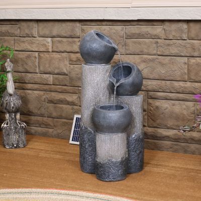 Image showing  Outdoor Solar Powered Polyresin Tiered Cascading Cups Water Fountain with Battery Backup - 29 in., SL-598